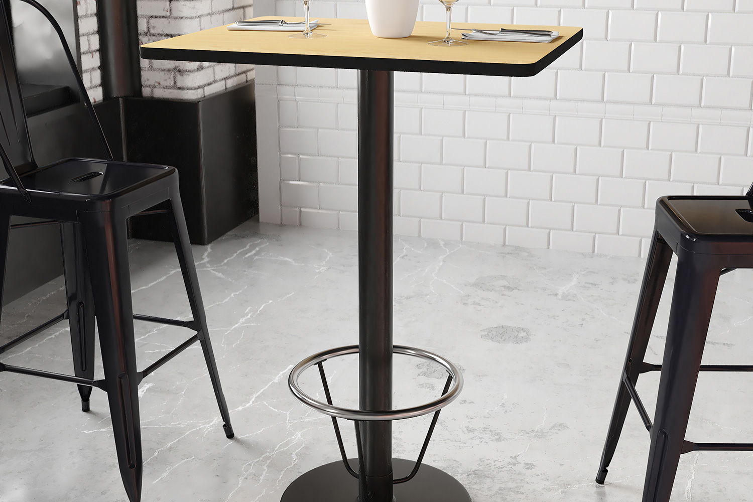 BLNK - Rectangular Bar Height Table with 18'' Round Base