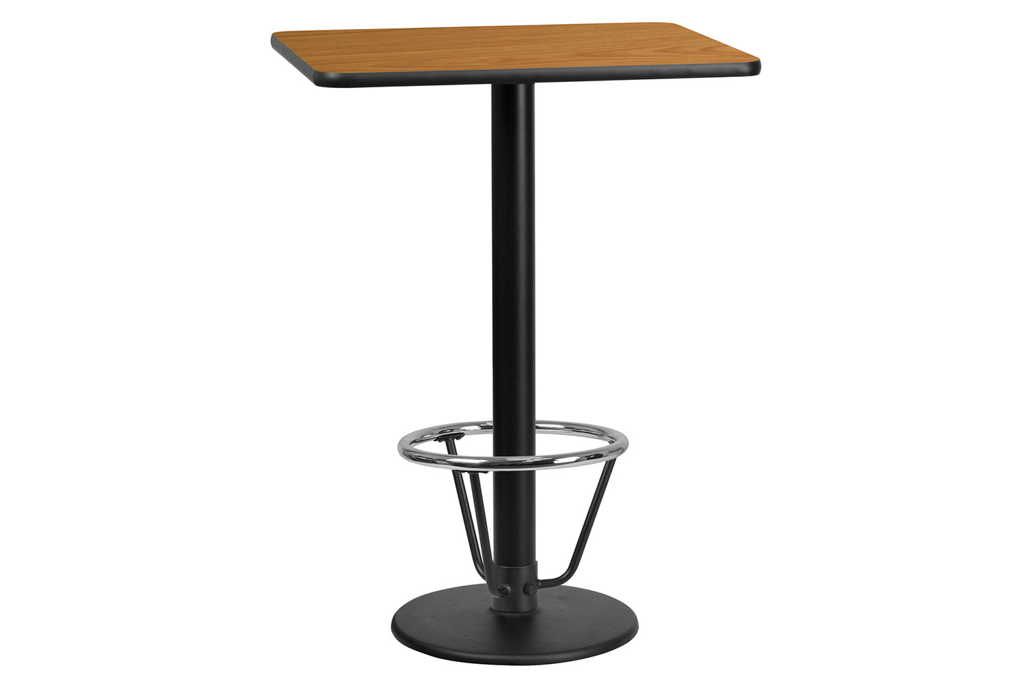 BLNK Rectangular Bar Height Table with 18'' Round Base - Natural, 24"W x 30"L, with Foot Ring