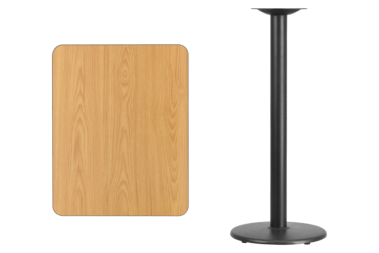 BLNK Rectangular Bar Height Table with 18'' Round Base - Natural, 24"W x 30"L