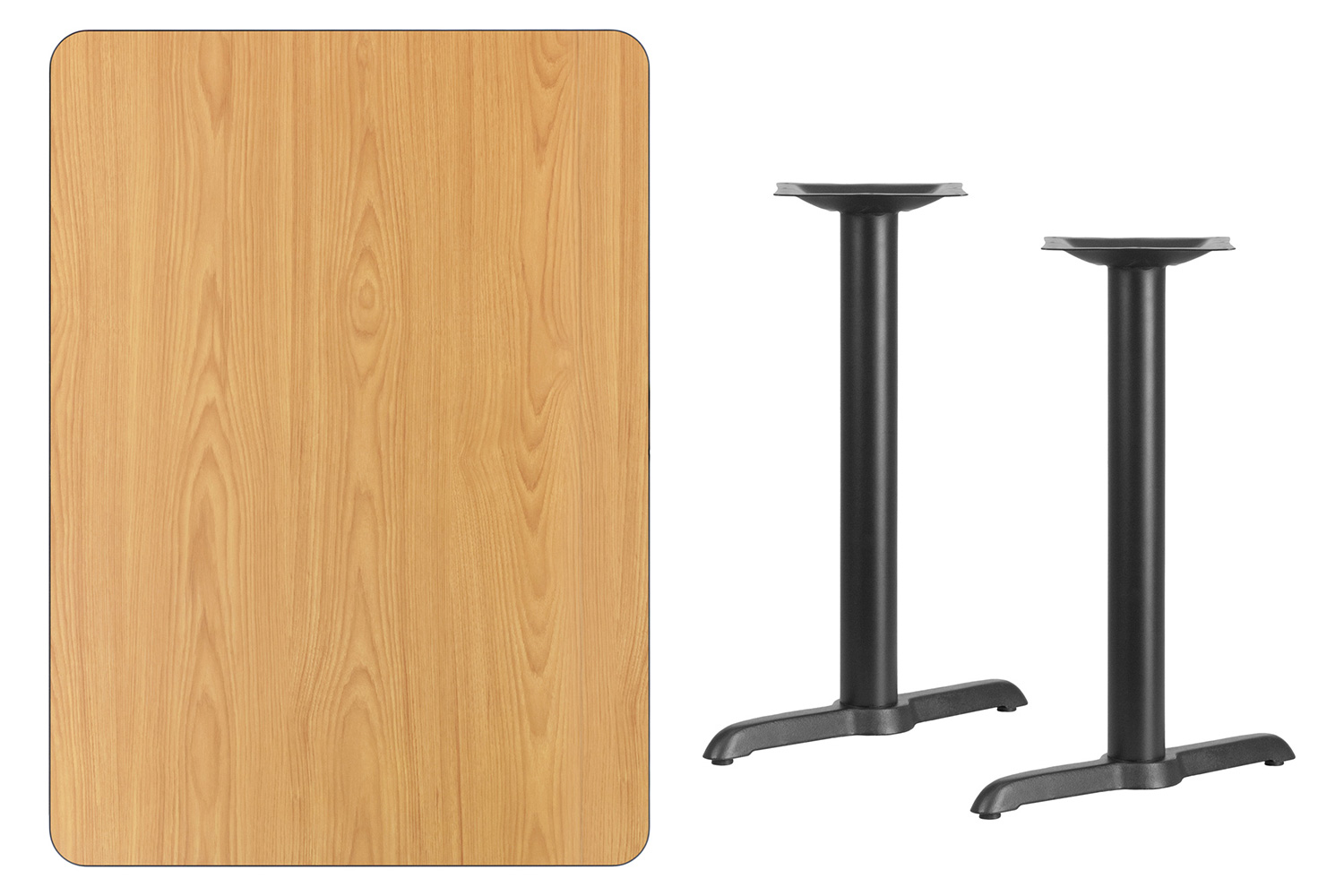 BLNK Rectangular Table with 5'' x 22'' Bases - Natural, 30"W x 42"L
