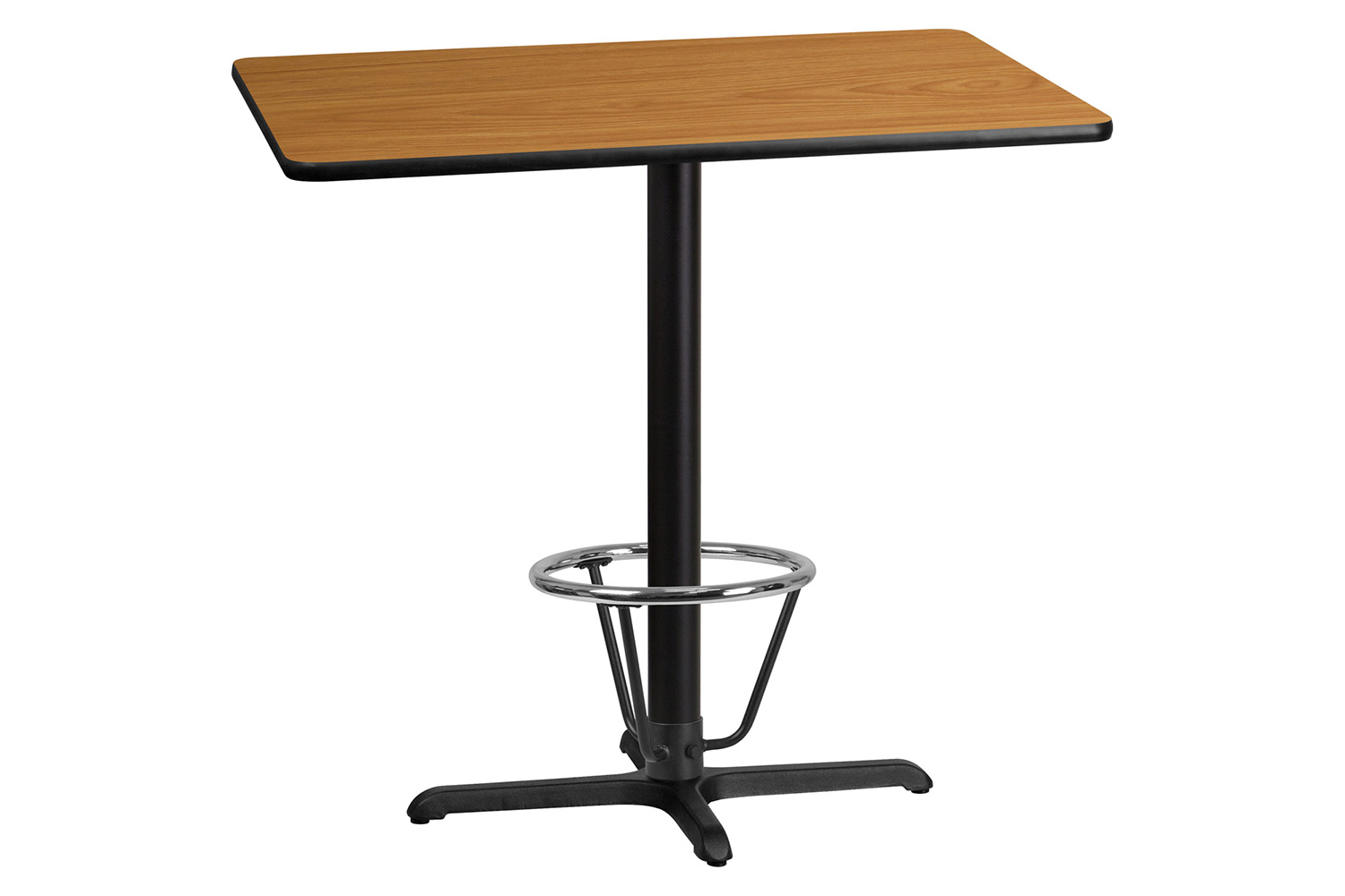 BLNK Rectangular Bar Height Table with 23.5'' x 29.5'' Base - Natural, 30"W x 42"L, with Foot Ring