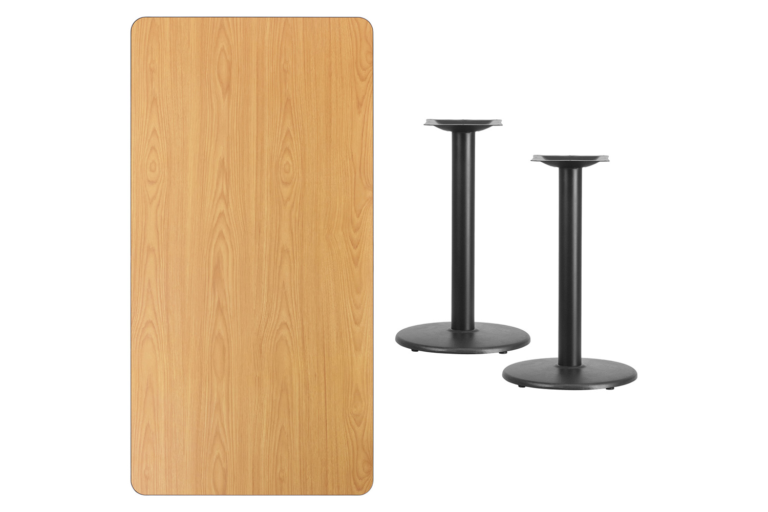 BLNK Rectangular Table with 18'' Round Bases - Natural, 30"W x 60"L