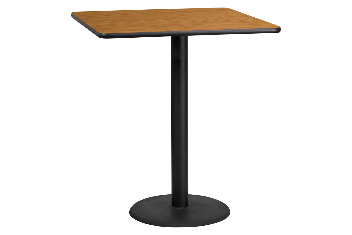 BLNK Square Bar Height Table with 24'' Round Base - Natural, 36"W
