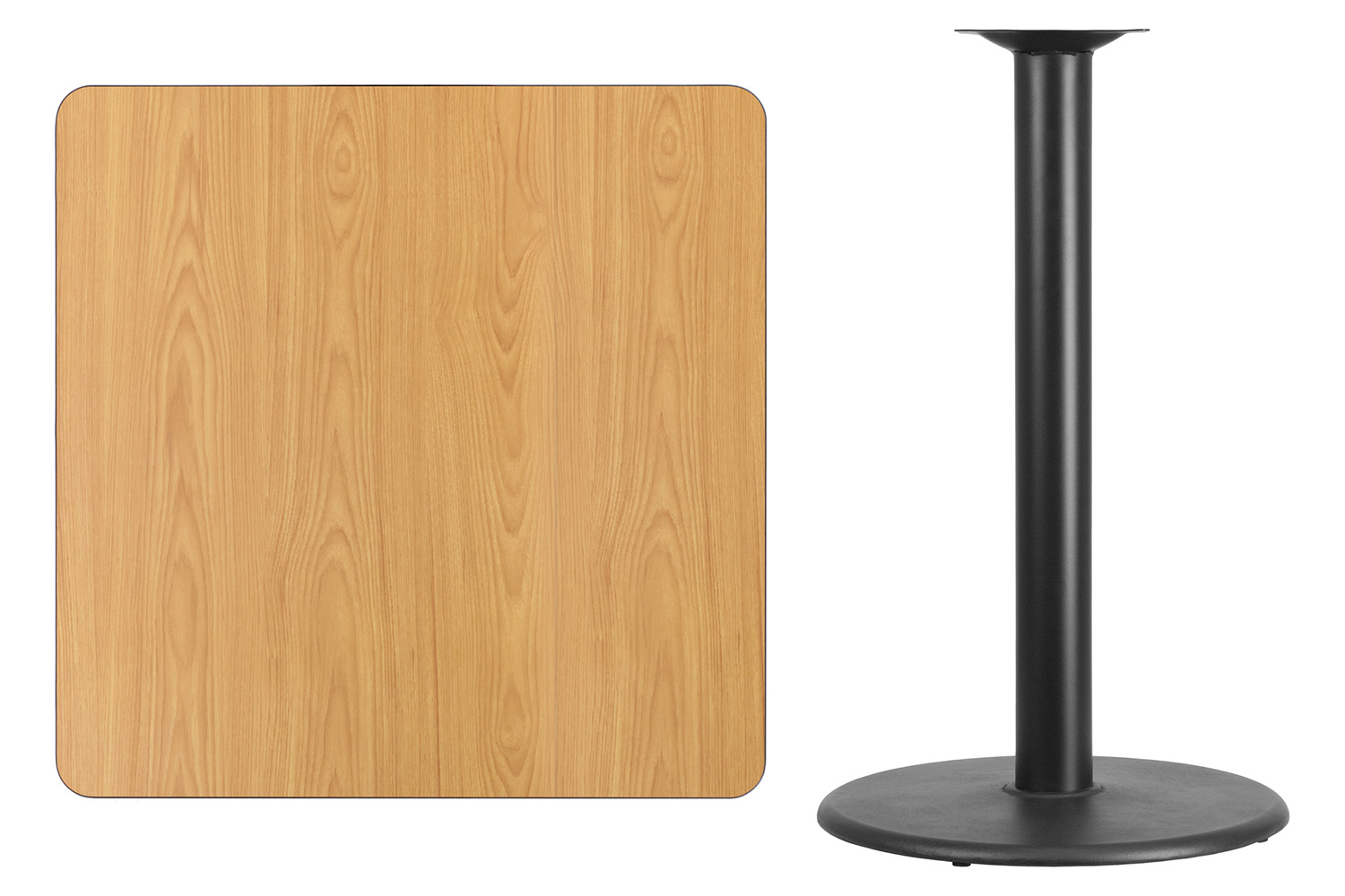 BLNK Square Bar Height Table with 24'' Round Base - Natural, 36"W