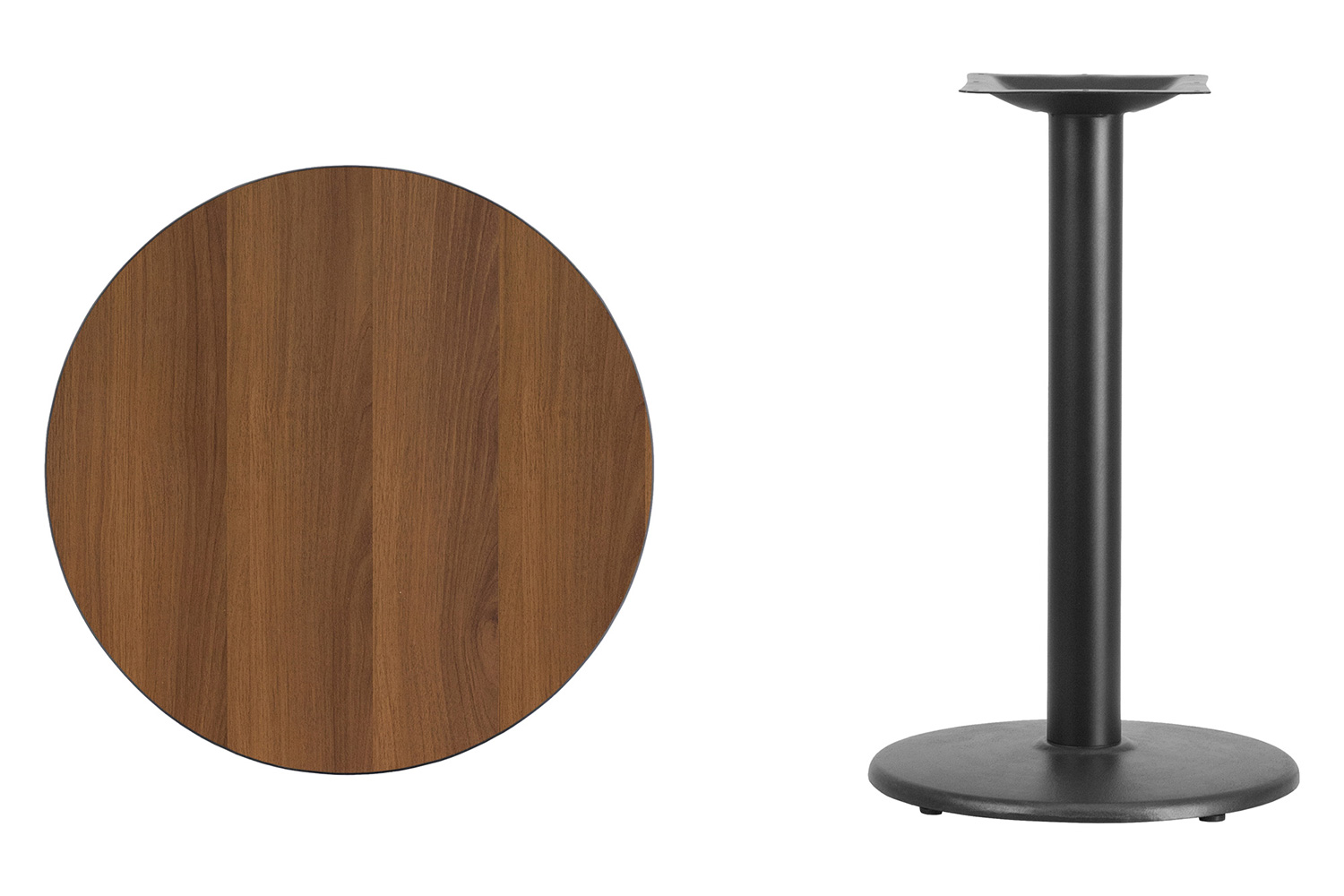 BLNK Round Table with 18'' Round Base - Walnut, 24"D