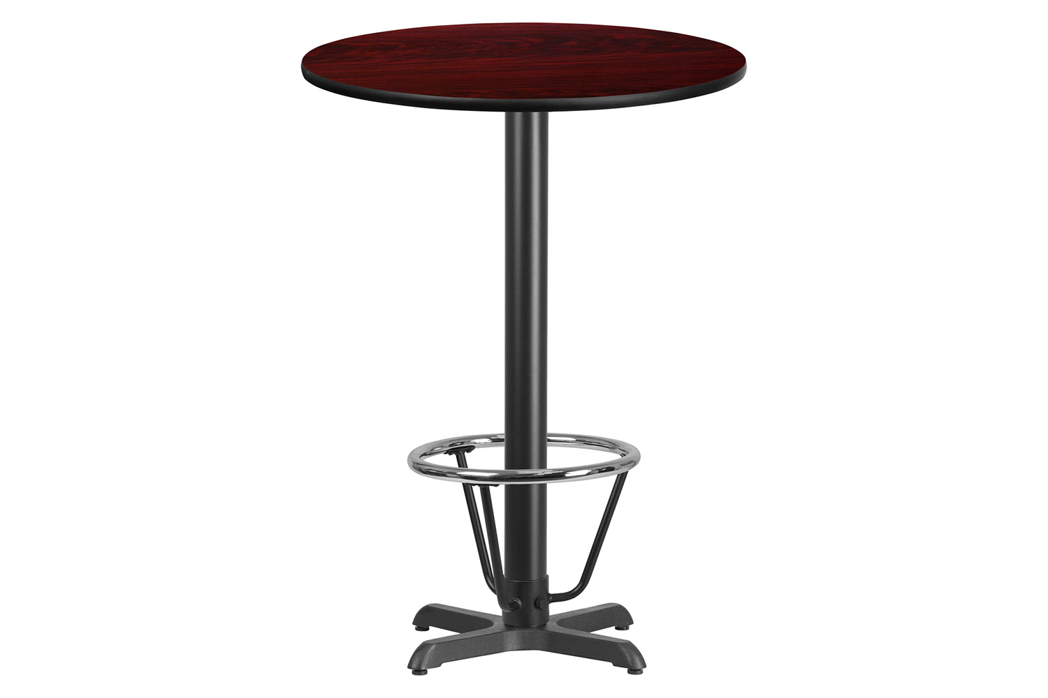 BLNK Round Bar Height Table with 22'' x 22'' Base - Mahogany, 30"D, with Foot Ring