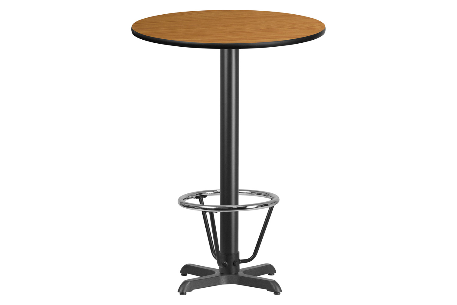 BLNK Round Bar Height Table with 22'' x 22'' Base - Natural, 30"D, with Foot Ring