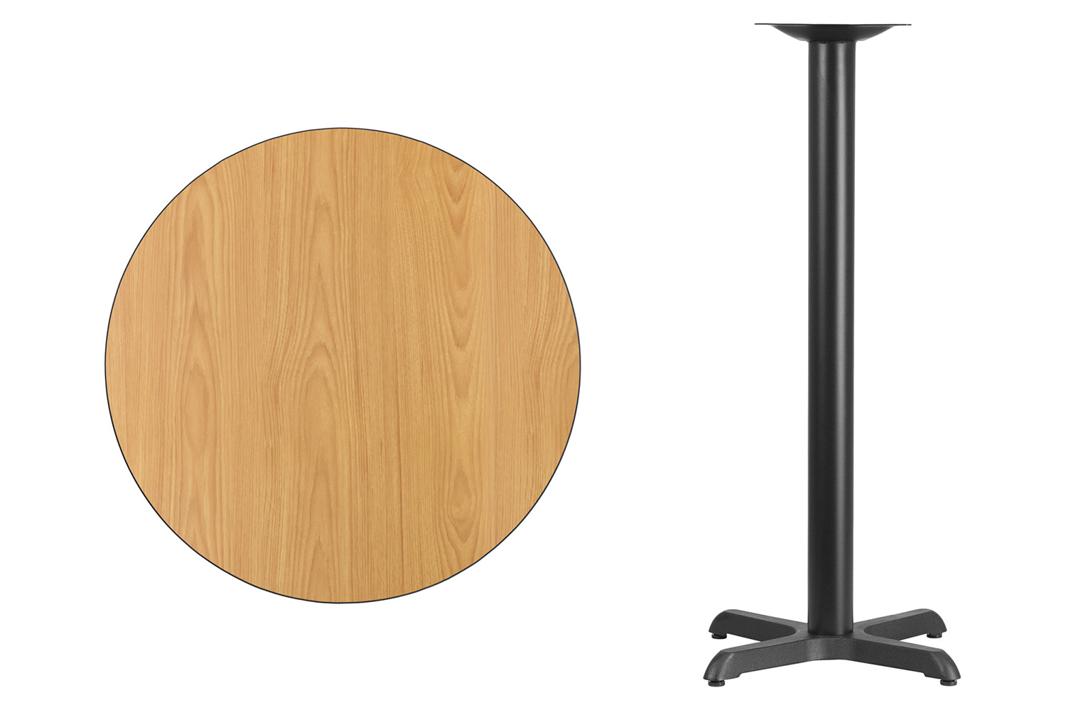 BLNK Round Bar Height Table with 22'' x 22'' Base - Natural, 30"D