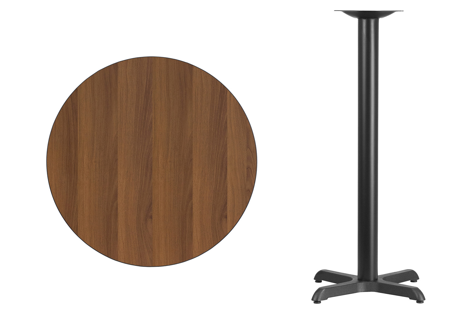 BLNK Round Bar Height Table with 22'' x 22'' Base - Walnut, 30"D