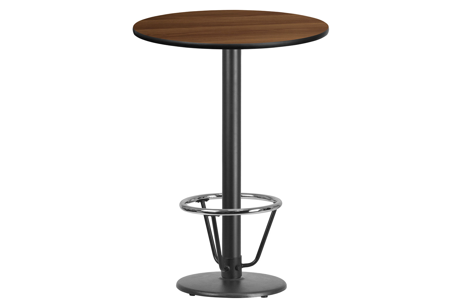 BLNK Round Bar Height Table with 18'' Round Base - Walnut, 30"D, with Foot Ring