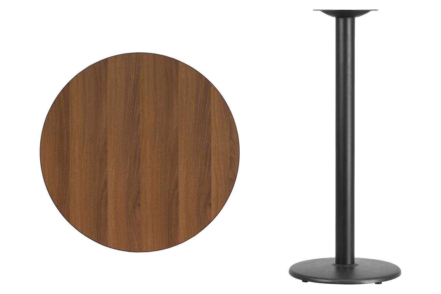 BLNK Round Bar Height Table with 18'' Round Base - Walnut, 30"D
