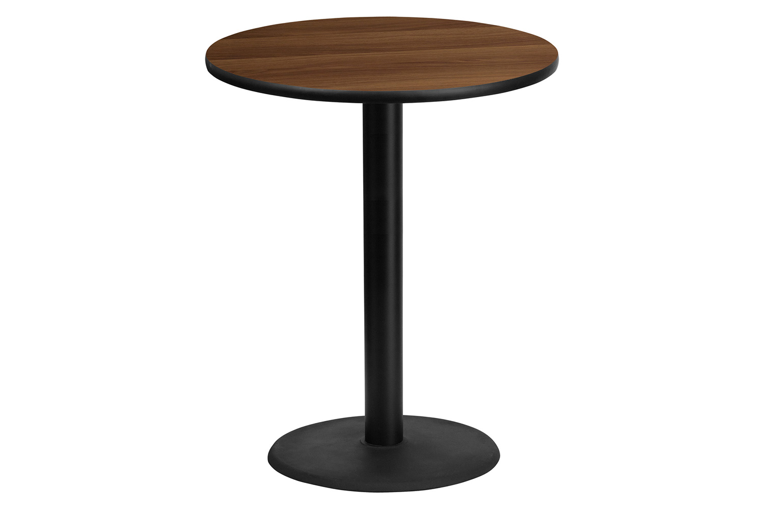 BLNK Round Bar Height Table with 24'' Round Base - Walnut, 36"D