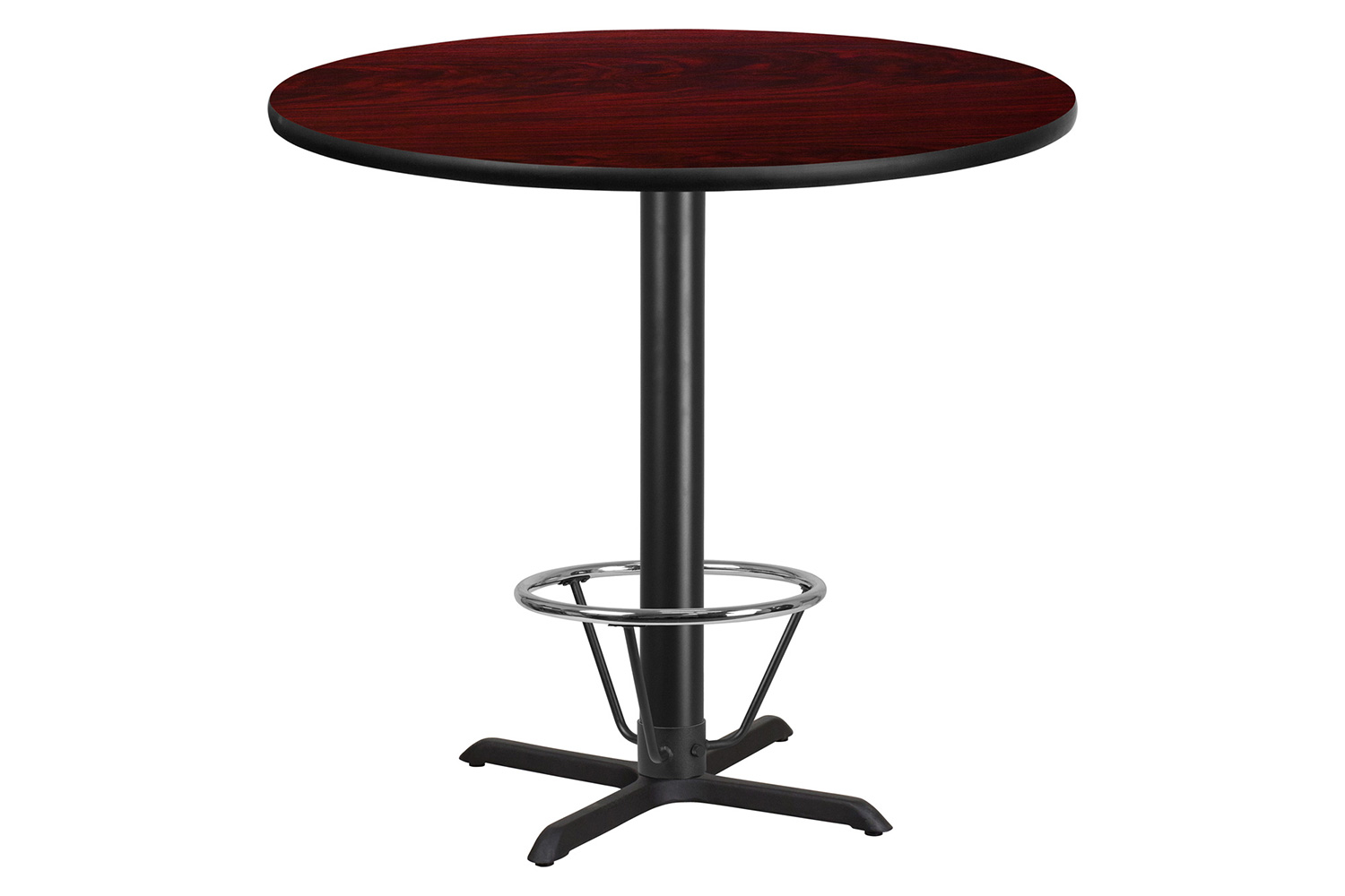 BLNK Round Bar Height Table with 33'' x 33'' Base - Mahogany, 42"D, with Foot Ring