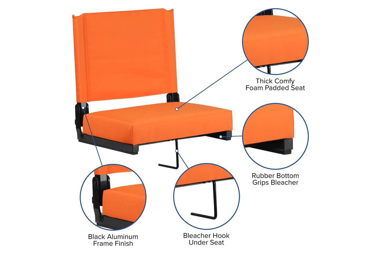 BLNK Grandstand Comfort Lightweight Stadium Chair with Handle and Ultra-Padded Seat - Orange