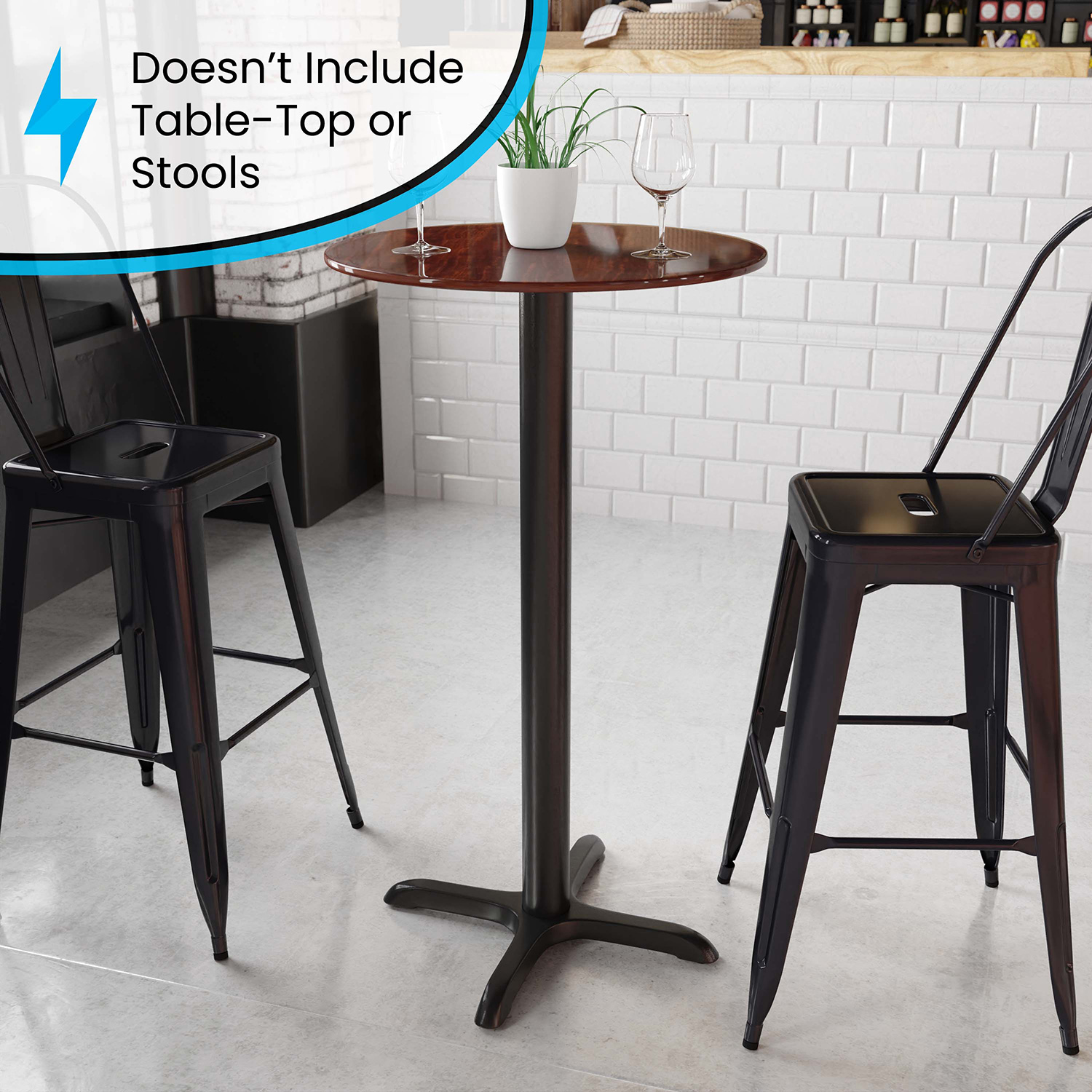BLNK Beverly Restaurant Table X-Base with Bar Height Column - 22"W x 22"L