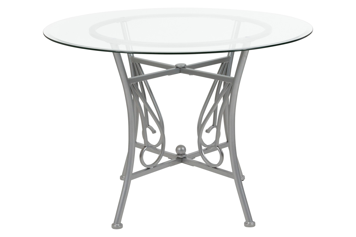 BLNK - Princeton Round Glass Dining Table with Silver Metal Frame