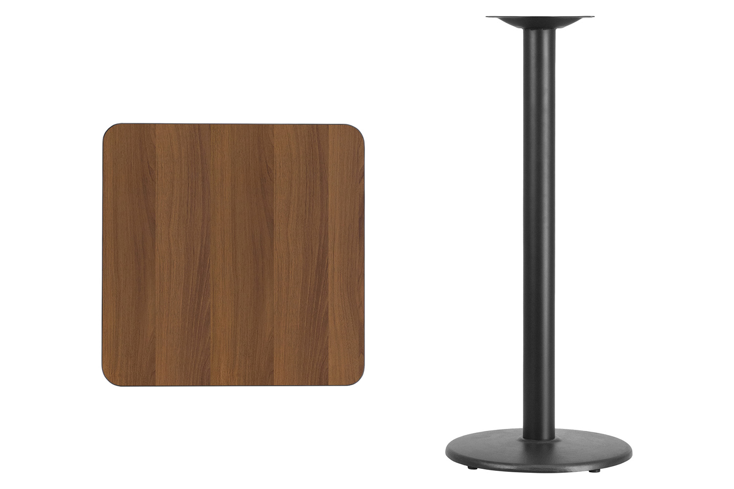 BLNK Square Bar Height Table with 18'' Round Base - Walnut, 24"W