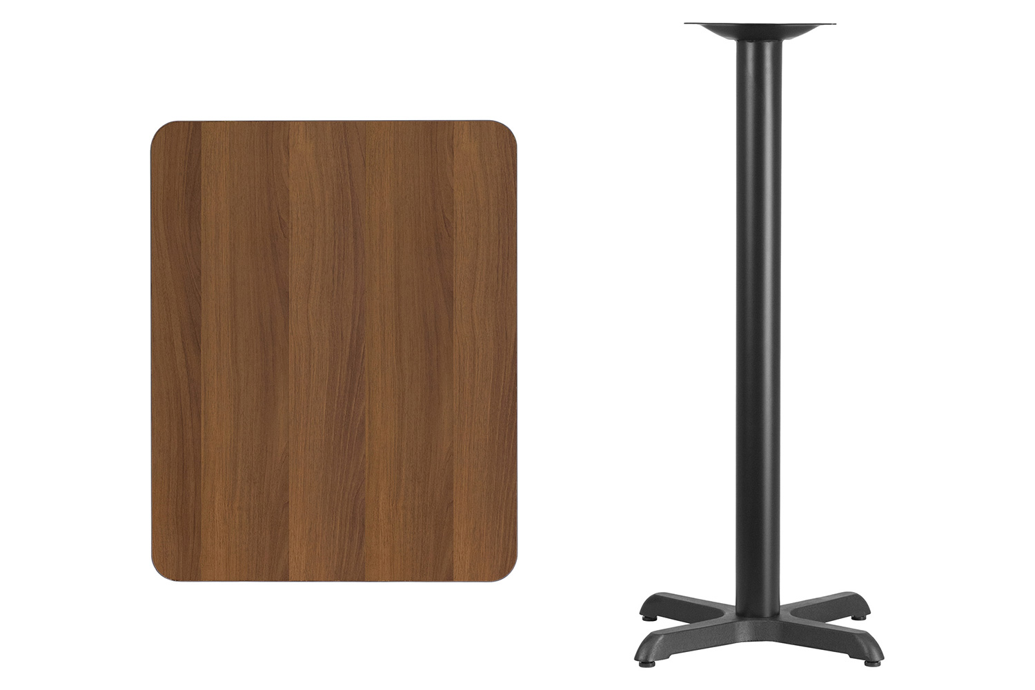 BLNK Rectangular Bar Height Table with 22'' x 22'' Base - Walnut, 24"W x 30"L