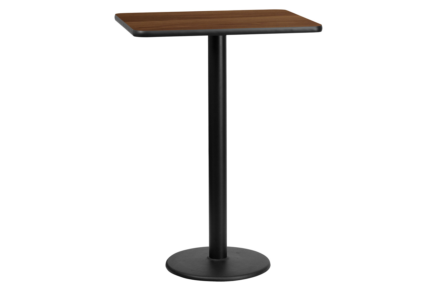 BLNK Rectangular Bar Height Table with 18'' Round Base - Walnut, 24"W x 30"L