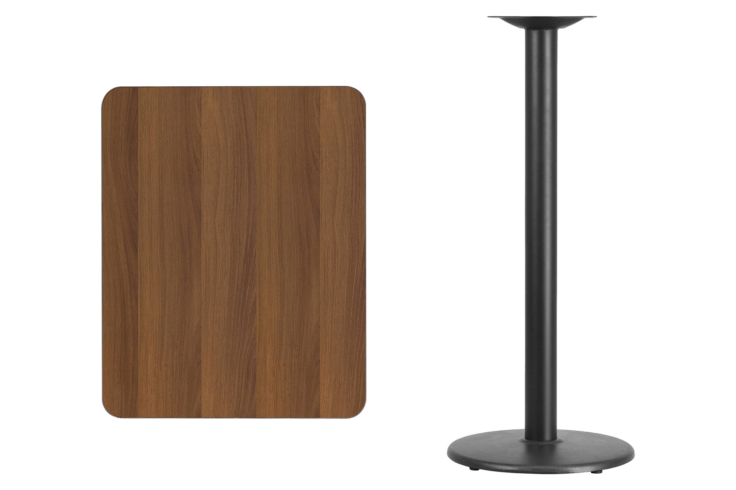 BLNK Rectangular Bar Height Table with 18'' Round Base - Walnut, 24"W x 30"L