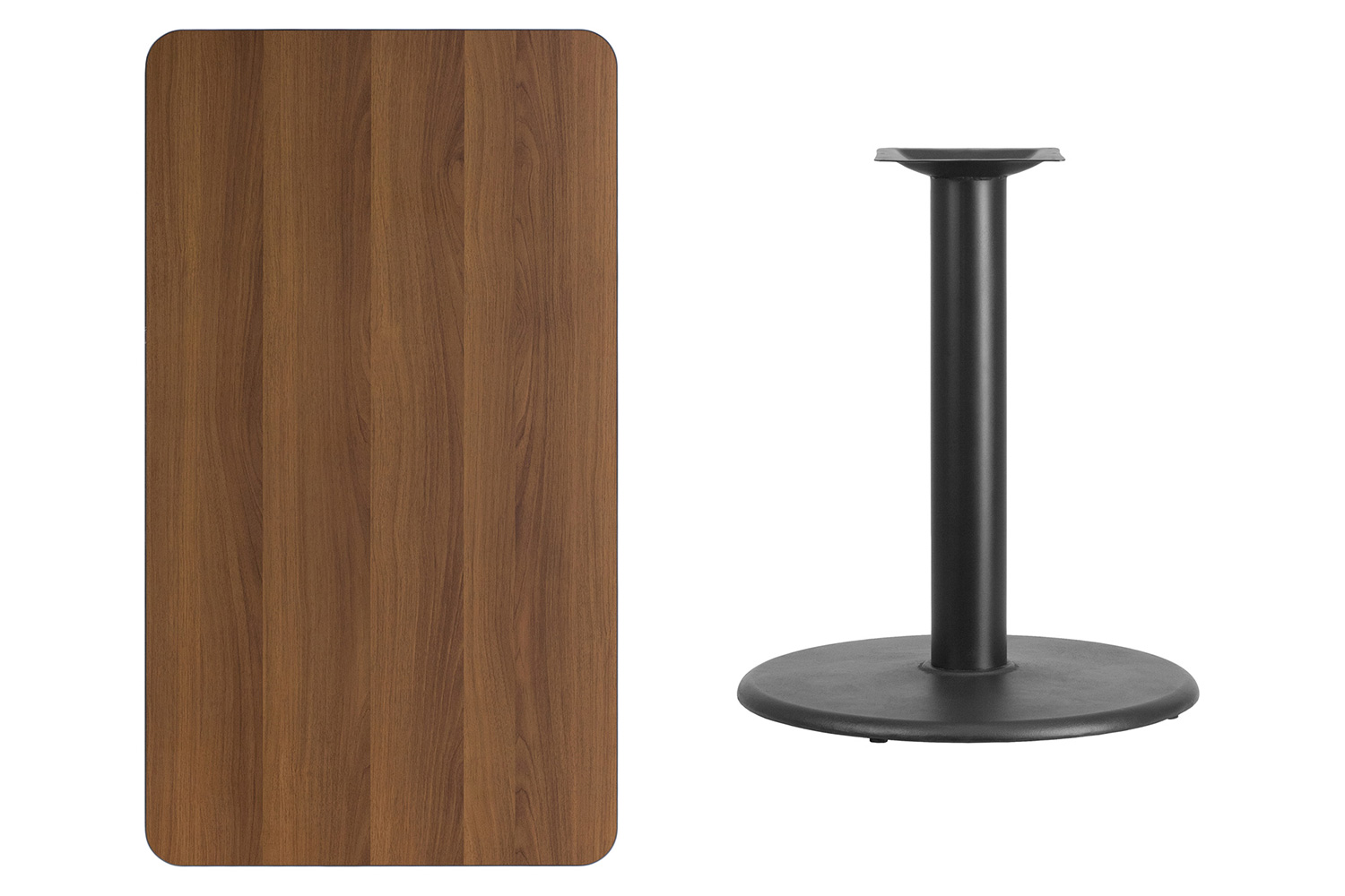 BLNK Rectangular Table with 24'' Round Base - Walnut, 24"W x 42"L