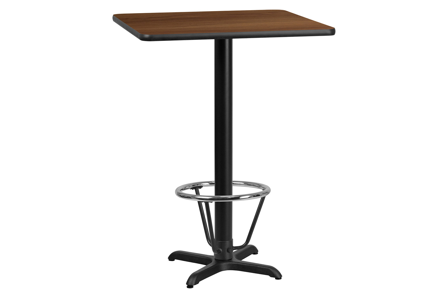 BLNK Square Bar Height Table with 22'' x 22'' Base - Walnut, 30"W, with Foot Ring