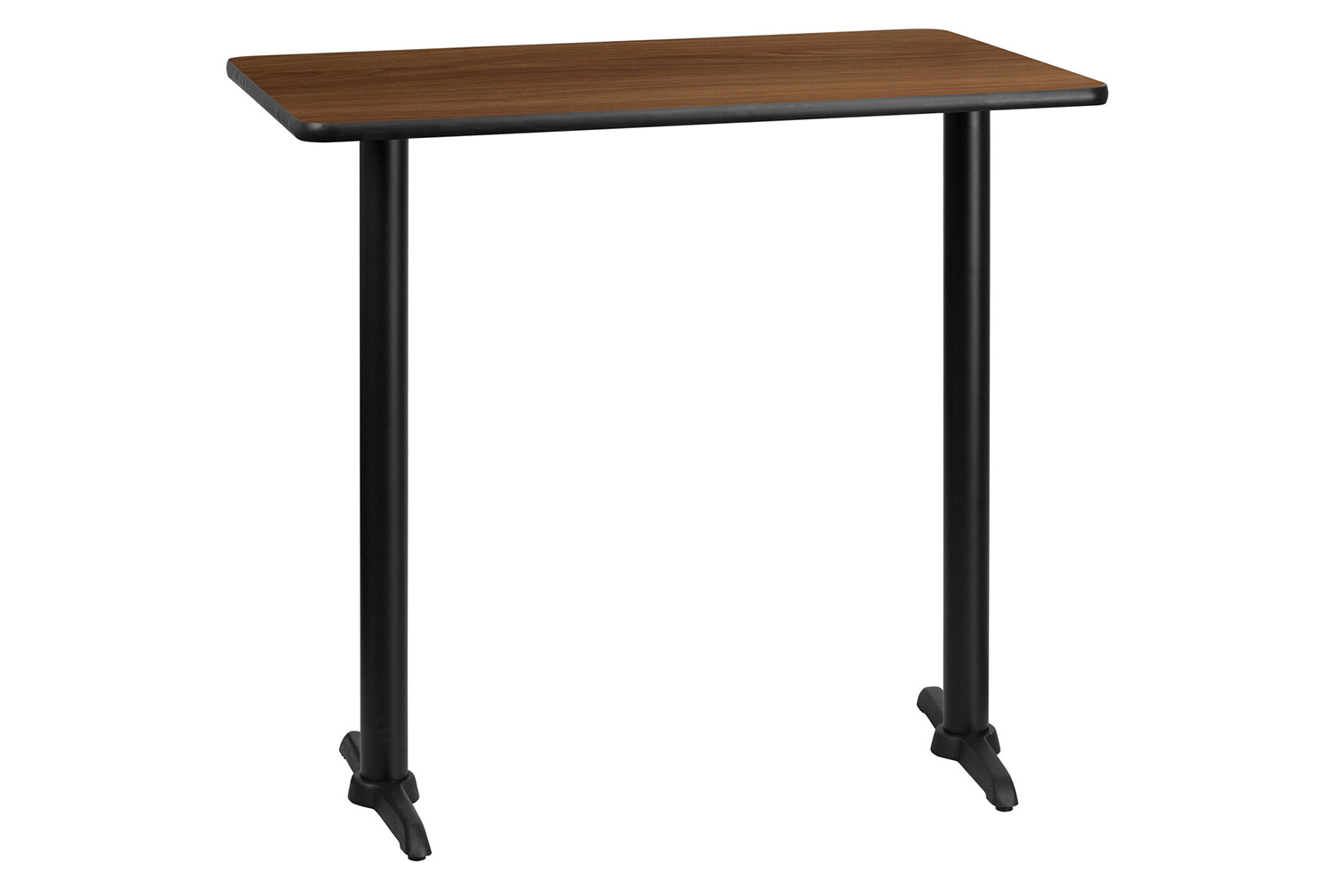 BLNK Rectangular Bar Height Table with 5'' x 22'' Bases - Walnut, 30"W x 42"L