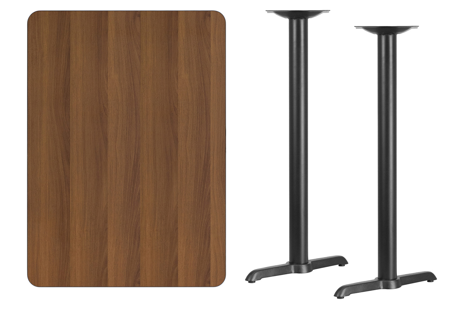 BLNK Rectangular Bar Height Table with 5'' x 22'' Bases - Walnut, 30"W x 42"L