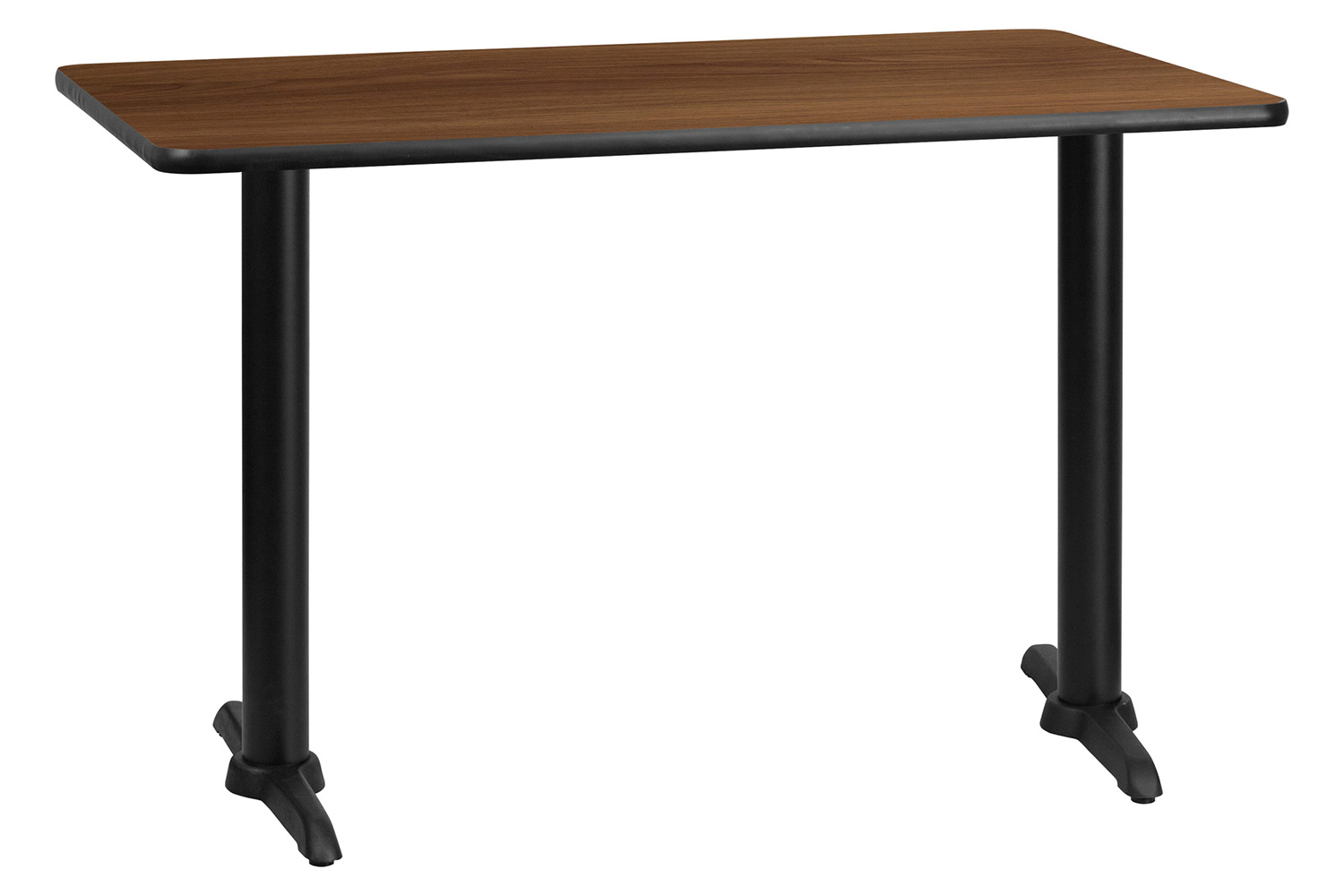 BLNK Rectangular Table with 5'' x 22'' Bases - Walnut, 30"W x 48"L