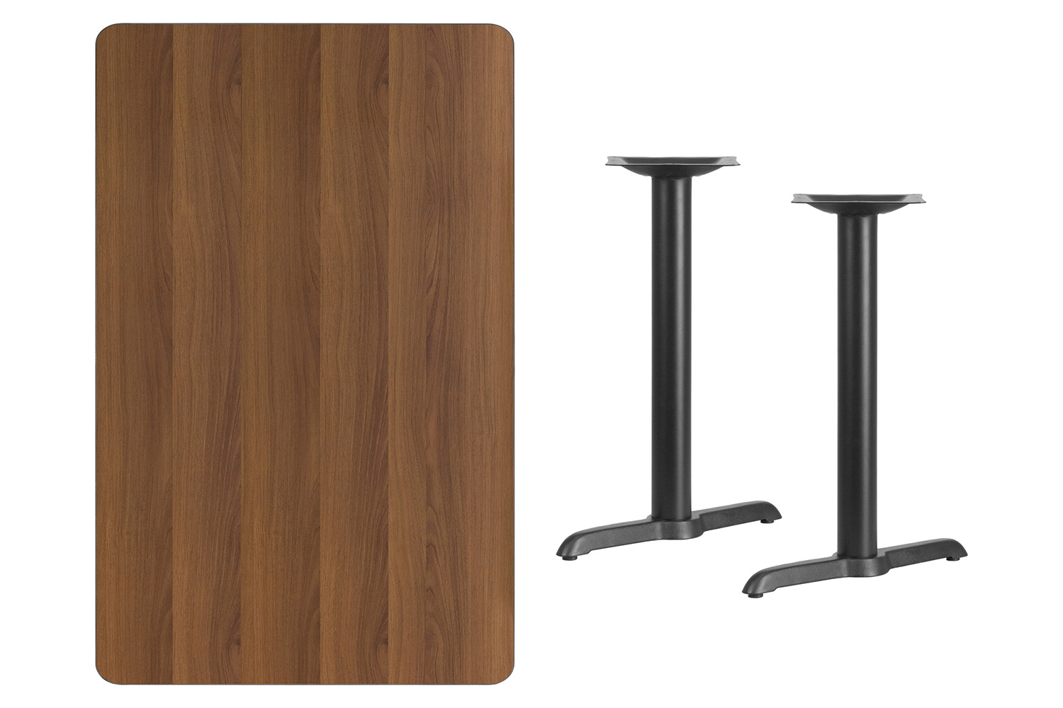 BLNK Rectangular Table with 5'' x 22'' Bases - Walnut, 30"W x 48"L