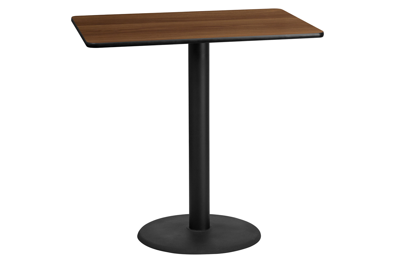 BLNK Rectangular Bar Height Table with 24'' Round Base - Walnut, 30"W x 48"L