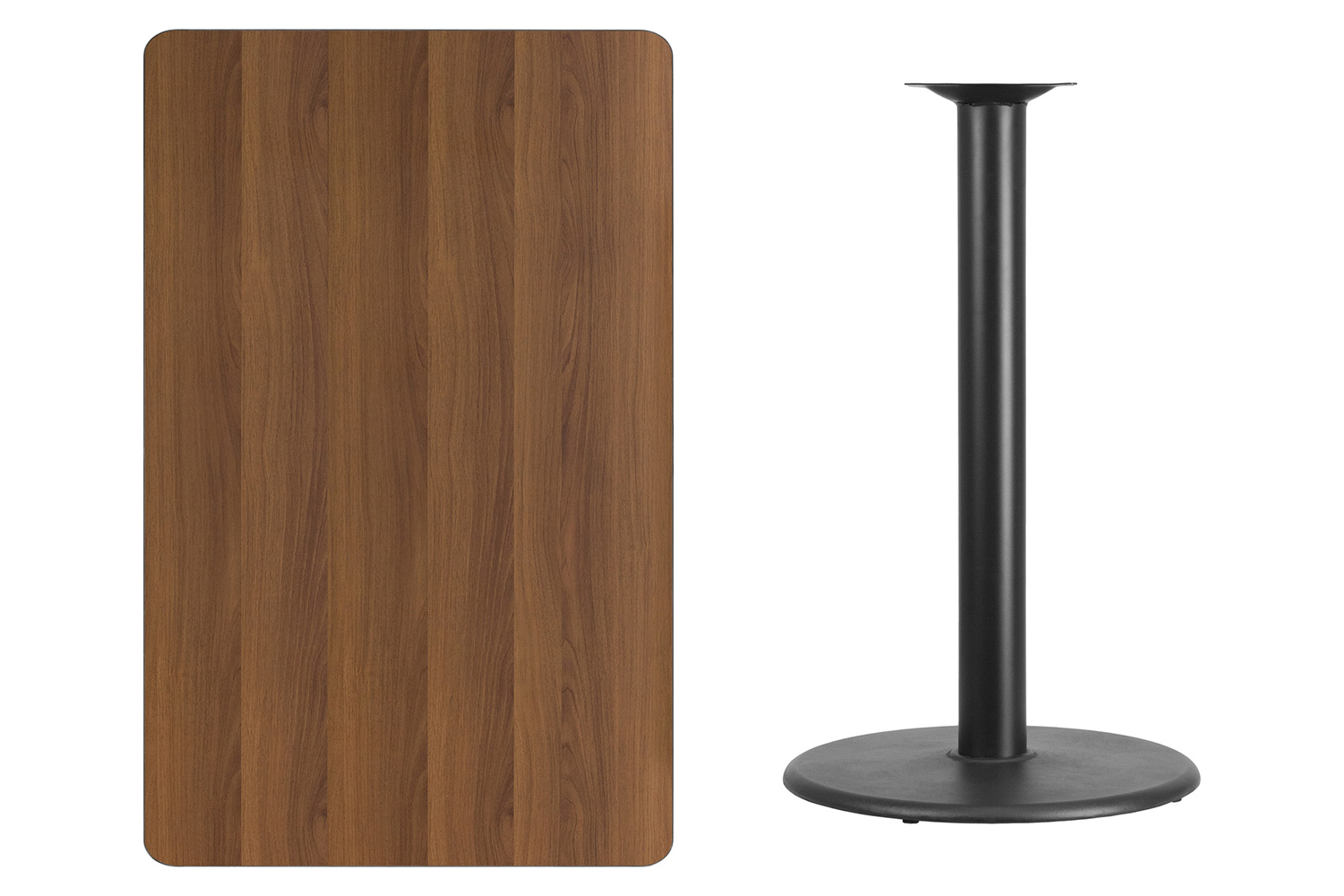 BLNK Rectangular Bar Height Table with 24'' Round Base - Walnut, 30"W x 48"L