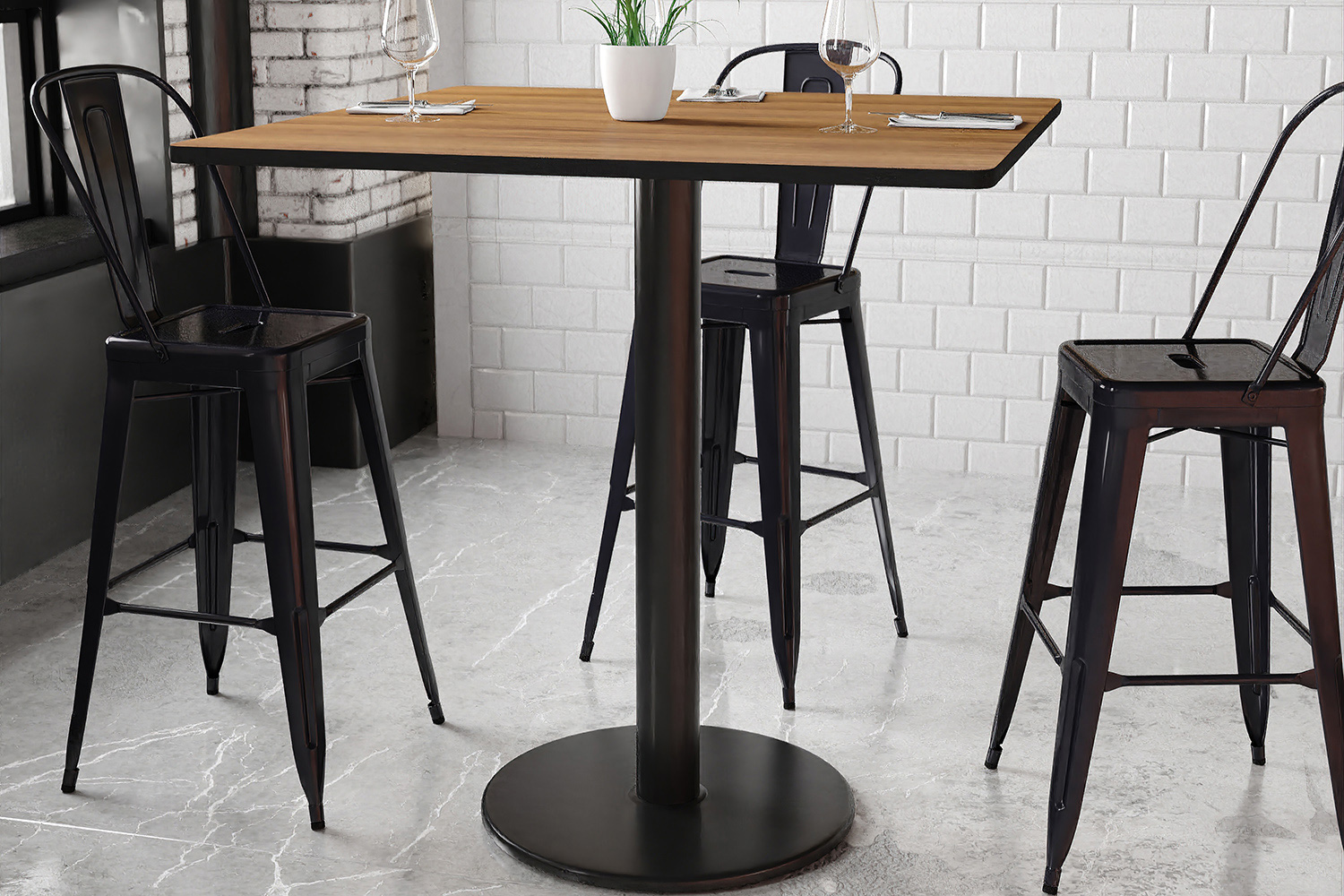 BLNK - Square Bar Height Table with 24'' Round Base