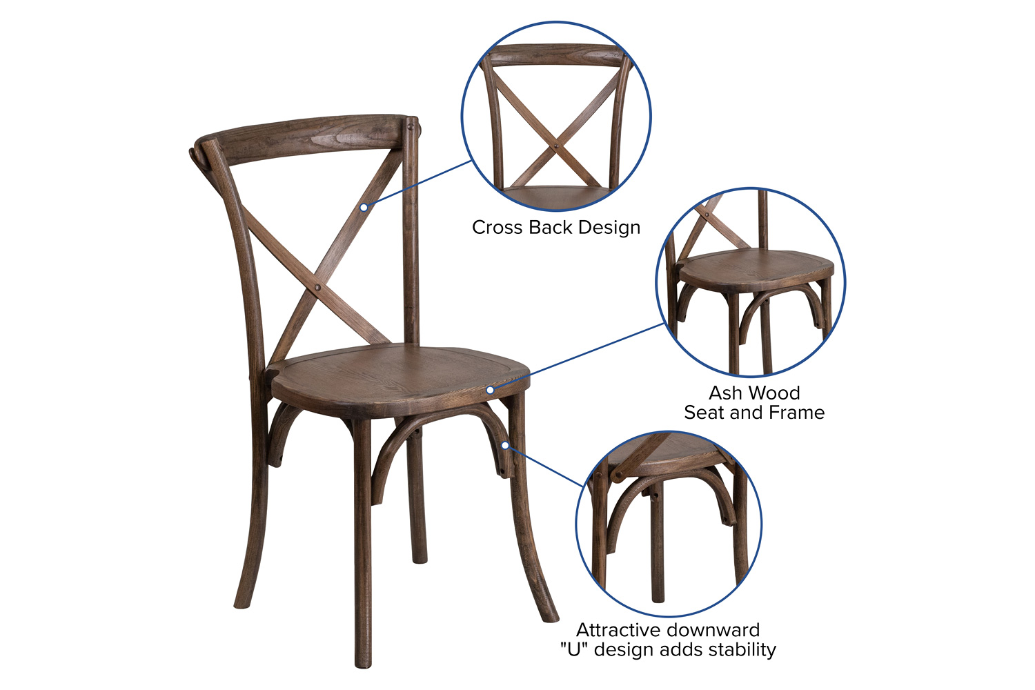 BLNK HERCULES Series Wood Stackable Cross Back Chair - Early American