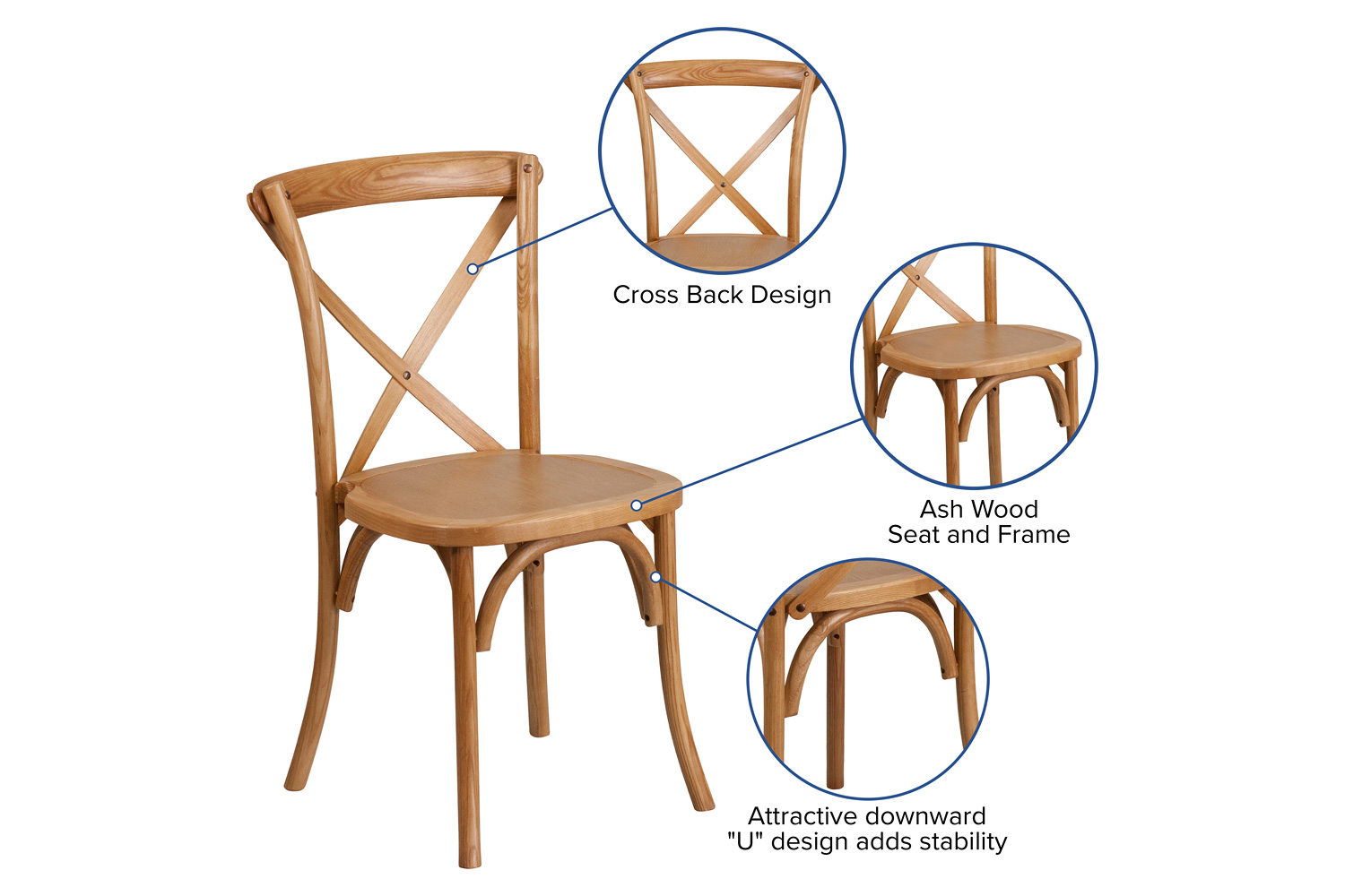 BLNK HERCULES Series Wood Stackable Cross Back Chair - Oak