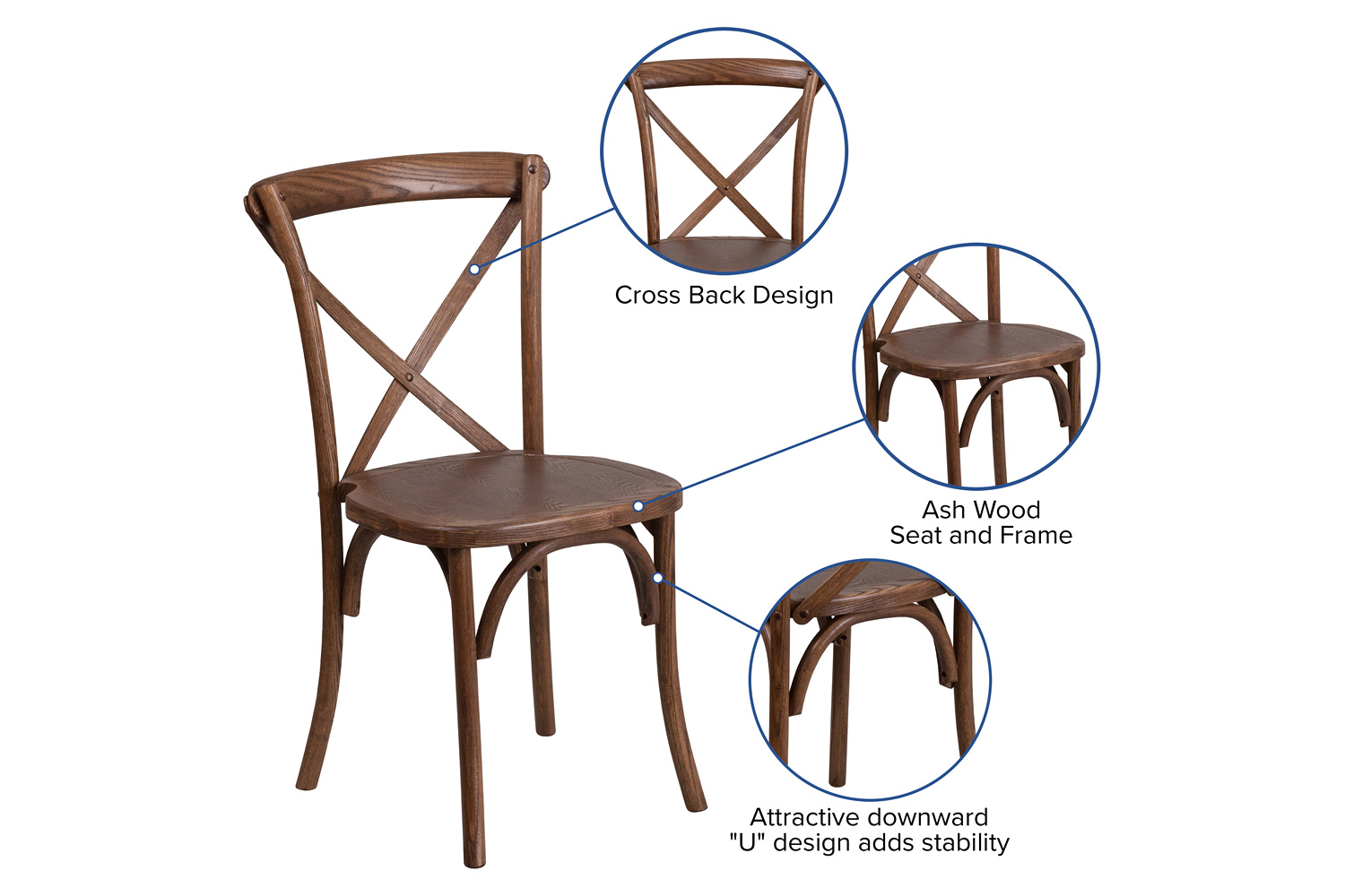 BLNK HERCULES Series Wood Stackable Cross Back Chair - Pecan