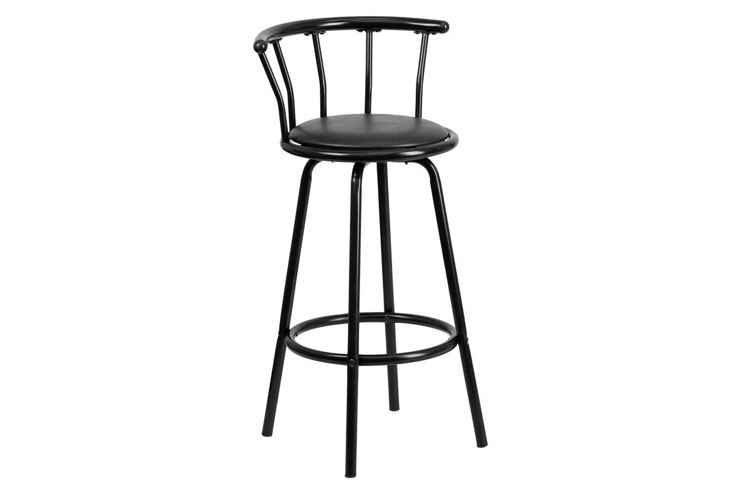 BLNK - Charla Black Metal Crown Back Bar Stool with Black Vinyl Swivel Seat