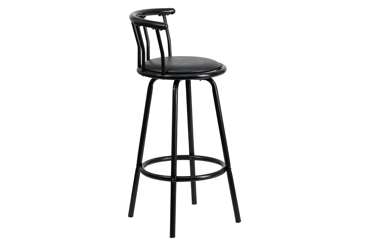 BLNK - Charla Black Metal Crown Back Bar Stool with Black Vinyl Swivel Seat