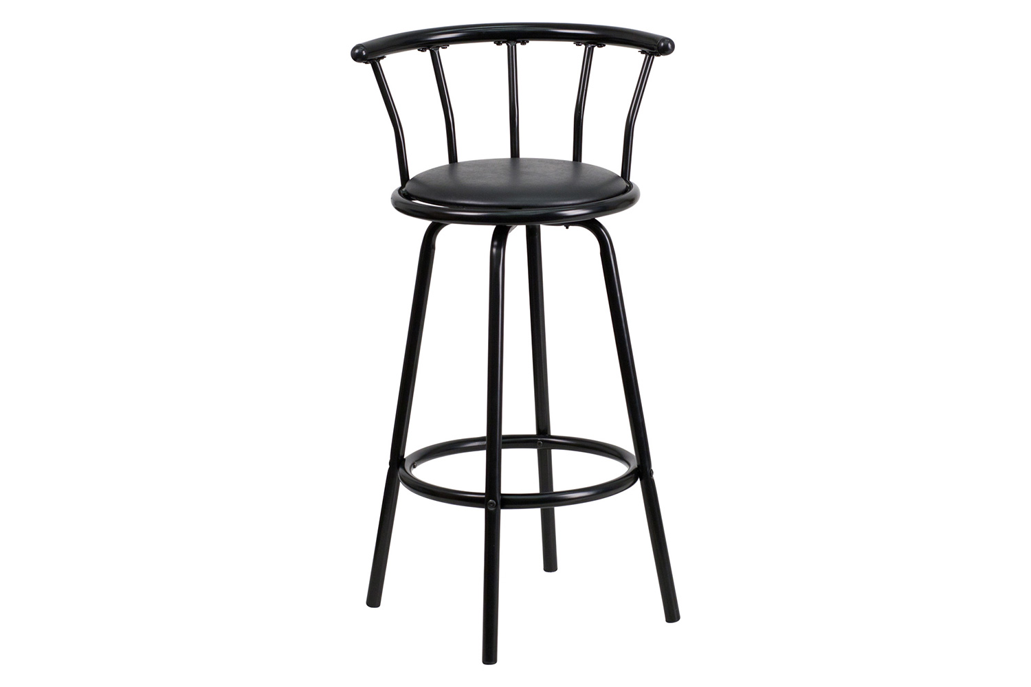 BLNK - Charla Black Metal Crown Back Bar Stool with Black Vinyl Swivel Seat