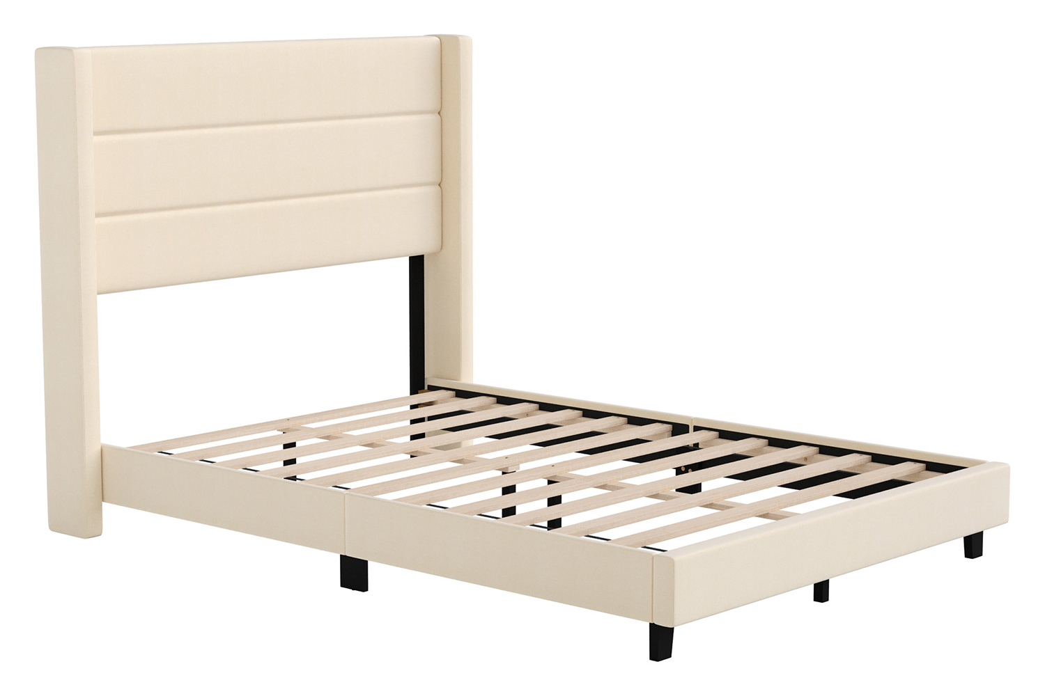 BLNK Hollis Upholstered Platform Bed with Wingback Headboard - Beige, Full Size