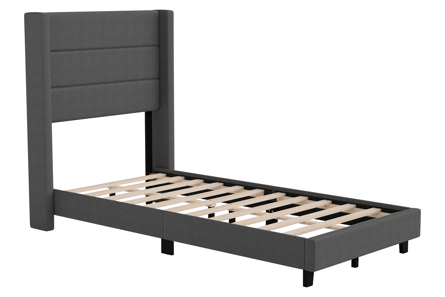BLNK Hollis Upholstered Platform Bed with Wingback Headboard - Charcoal, Twin Size