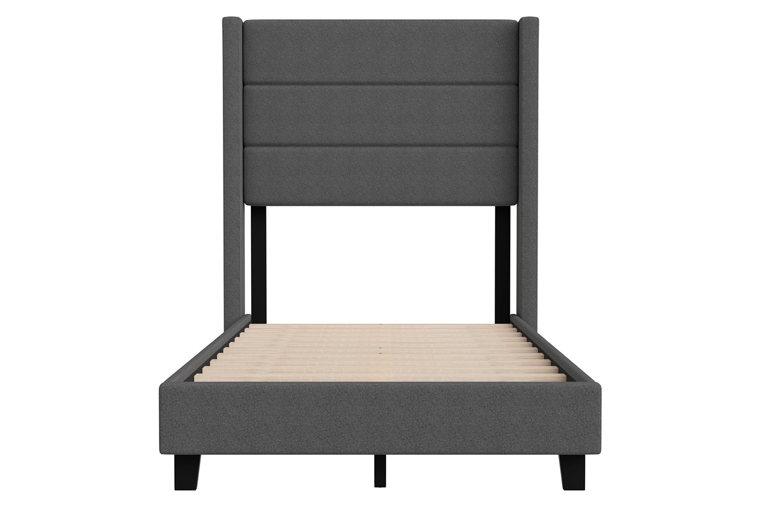 BLNK Hollis Upholstered Platform Bed with Wingback Headboard - Charcoal, Twin Size