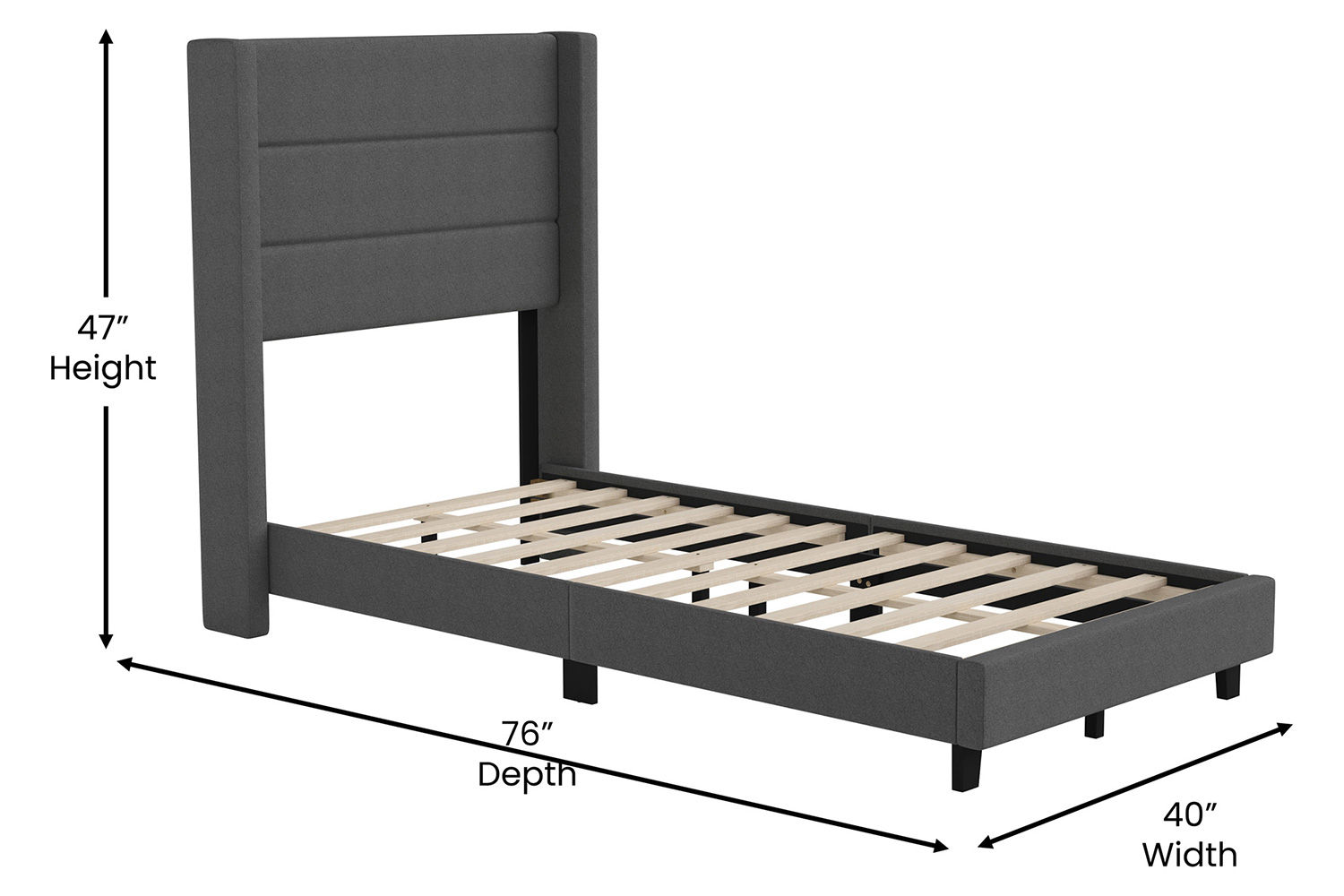 BLNK Hollis Upholstered Platform Bed with Wingback Headboard - Charcoal, Twin Size