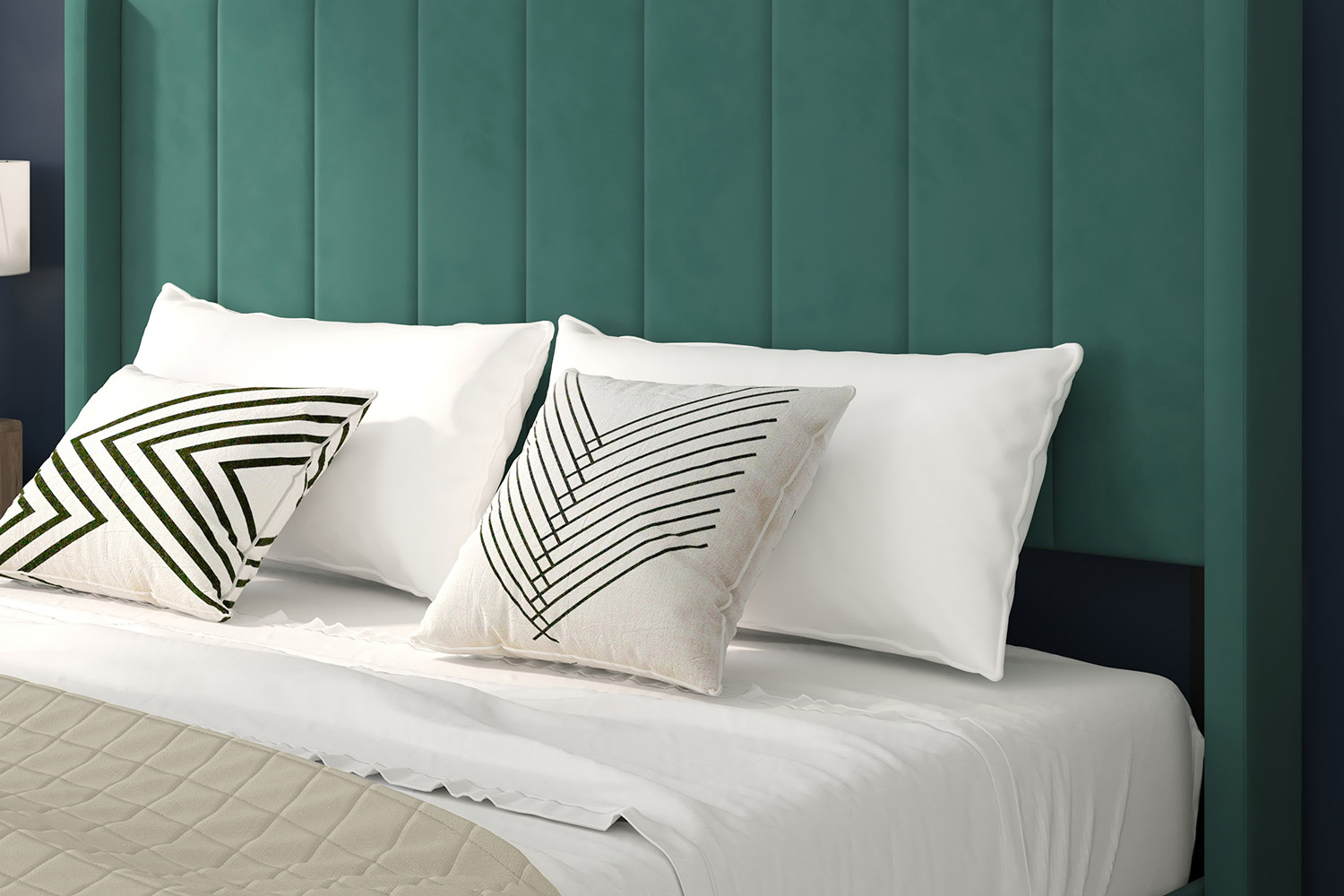 BLNK Bianca Upholstered Platform Bed with Vertical Stitched Wingback Headboard - Emerald, King Size