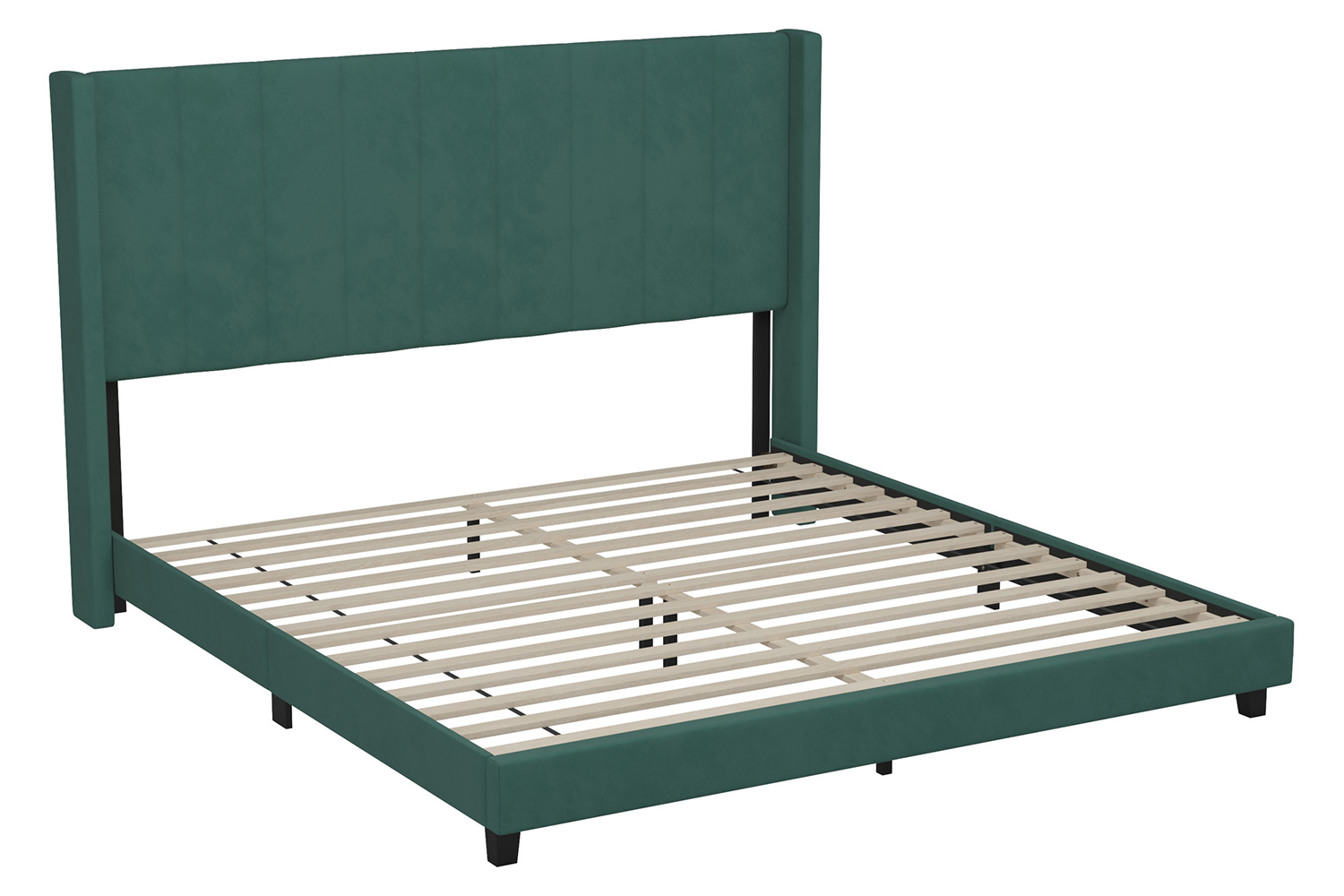 BLNK Bianca Upholstered Platform Bed with Vertical Stitched Wingback Headboard - Emerald, King Size