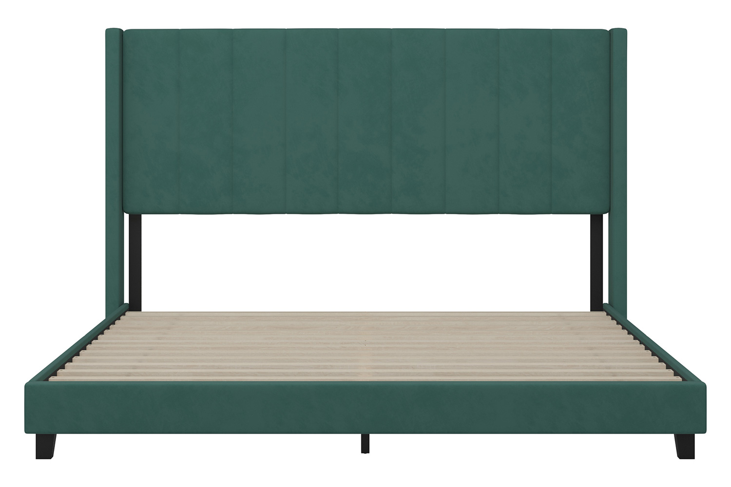 BLNK Bianca Upholstered Platform Bed with Vertical Stitched Wingback Headboard - Emerald, King Size