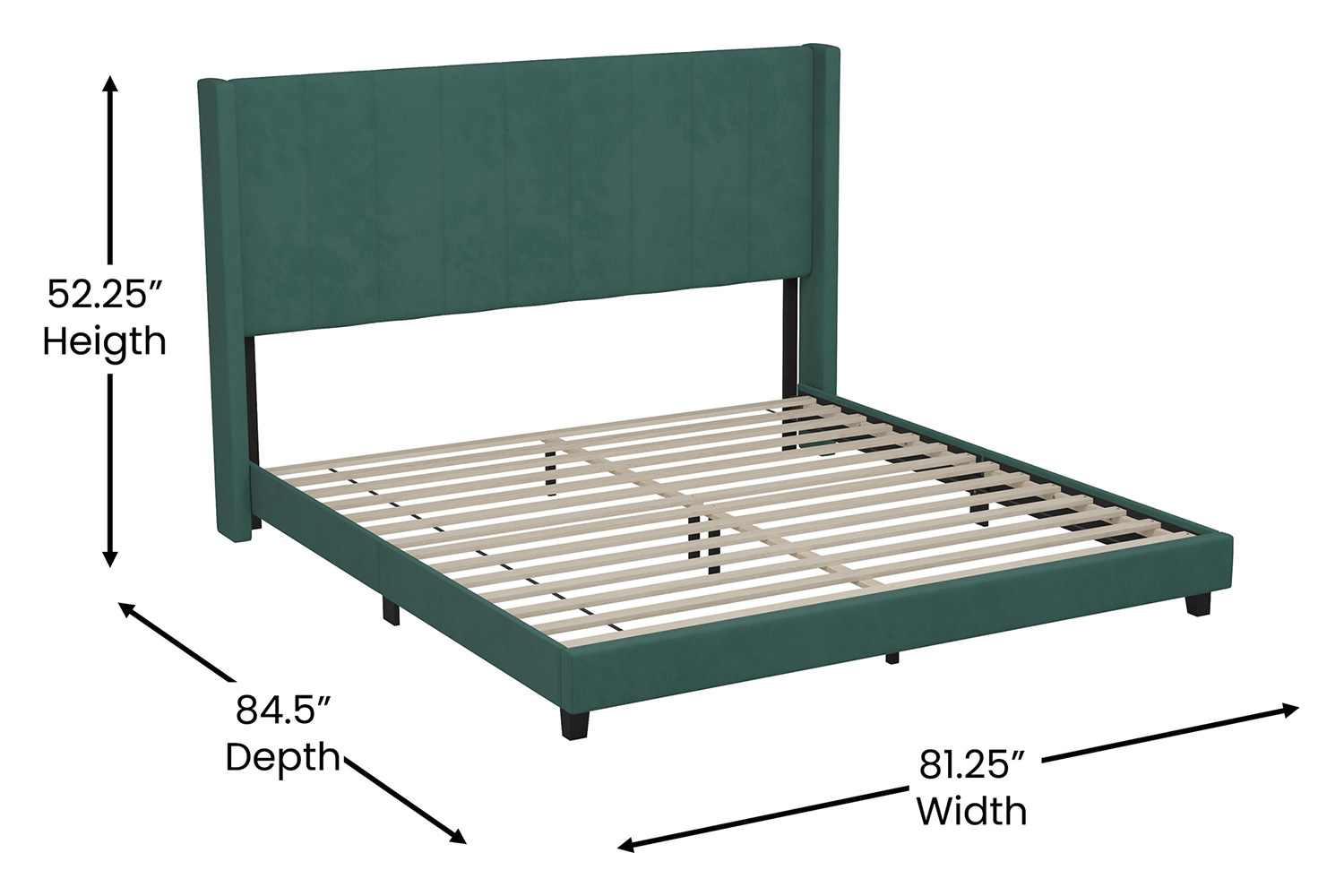 BLNK Bianca Upholstered Platform Bed with Vertical Stitched Wingback Headboard - Emerald, King Size