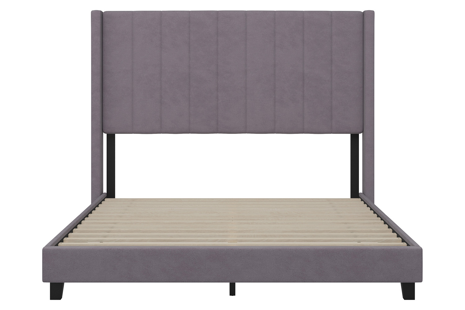 BLNK Bianca Upholstered Platform Bed with Vertical Stitched Wingback Headboard - Gray, Queen Size