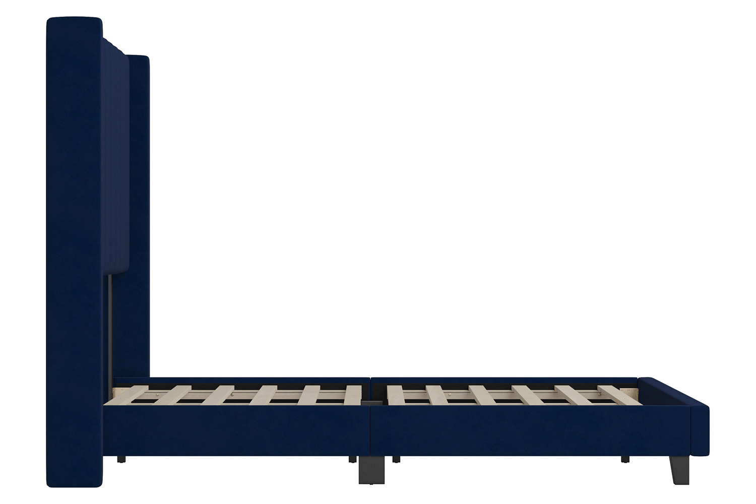 BLNK Bianca Upholstered Platform Bed with Vertical Stitched Wingback Headboard - Navy, Full Size
