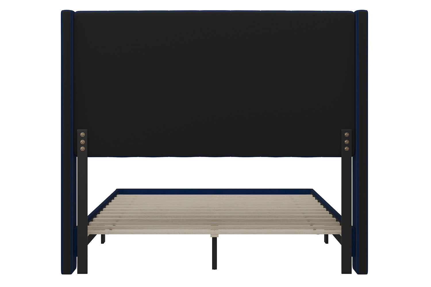 BLNK Bianca Upholstered Platform Bed with Vertical Stitched Wingback Headboard - Navy, Full Size